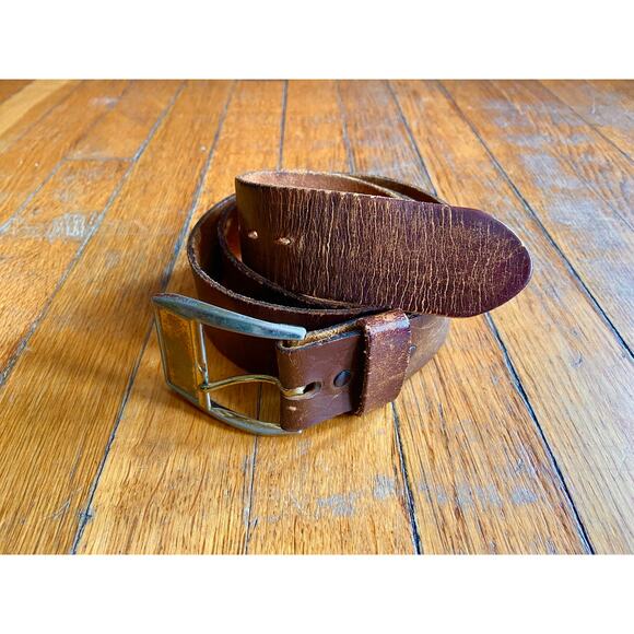 Vintage SEARS Distressed Wide Brown Leather Belt Mens sz 42 - Picture 4 of 12